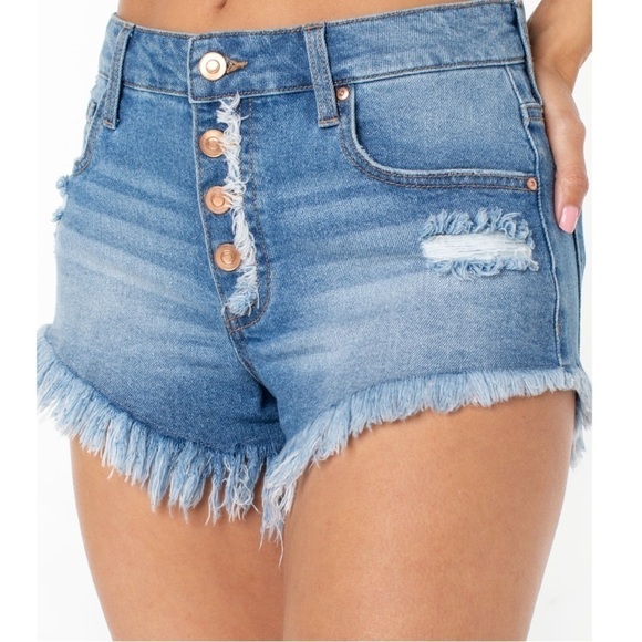 Celebrity Pink Exposed Button Fly Denim Shorts - Picture 1 of 7